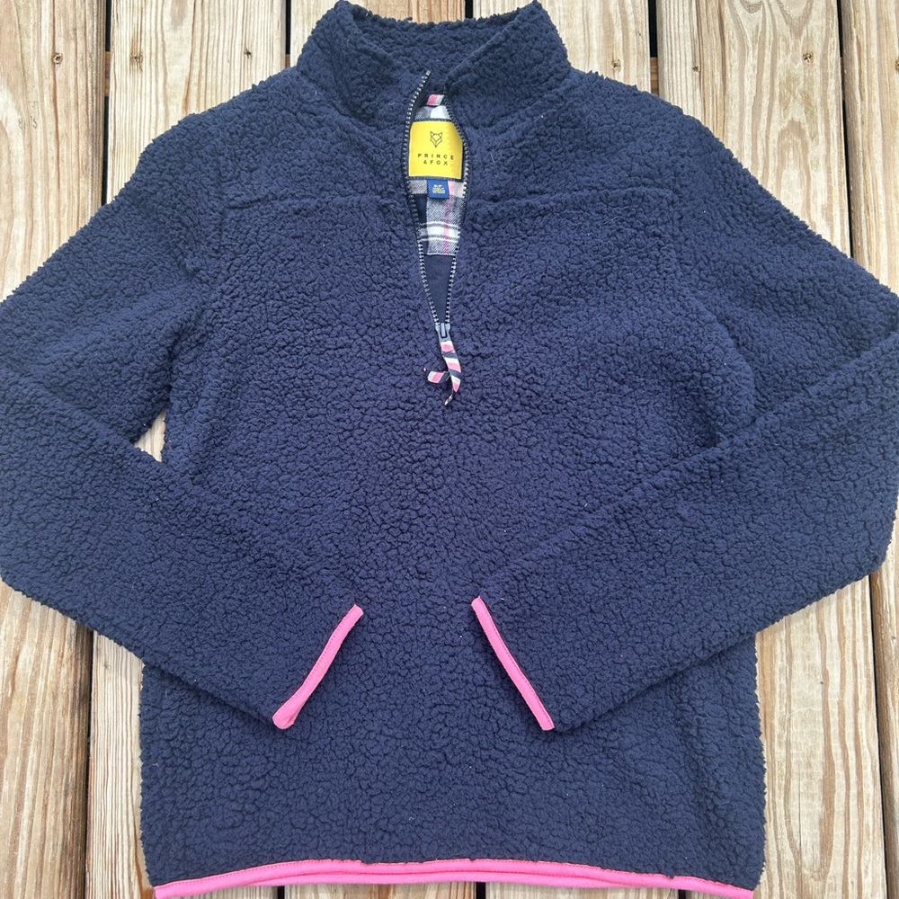 Women’s PRINCE & FOX SHERPA PULLOVER Sweater SIZE S Navy Blue